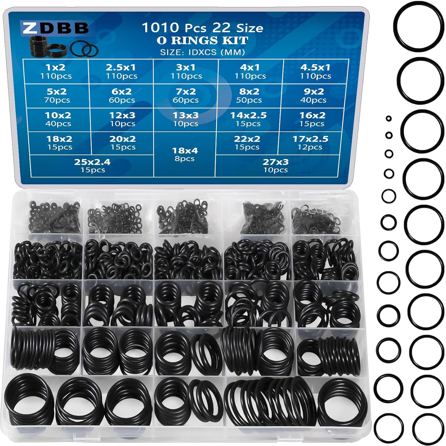 770 Pcs Rubber O Rings Kit, 18 Size Metric NBR Washer Gasket Sealing Assortment Kit, for Plumbing Faucet, Automotive, Air or Gas Connections, General Repair with Storage Box. Black