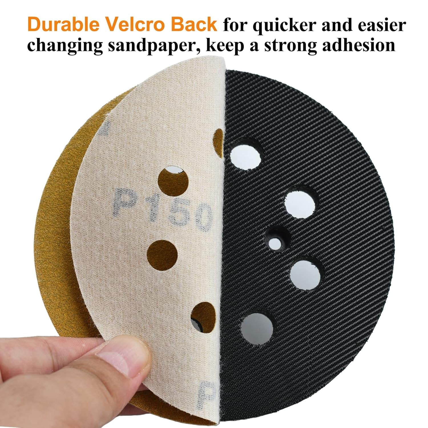 5-Inch 8-Hole Hook and Loop Sanding Discs 150-Grit Random Orbit Sandpaper, 100-Pack