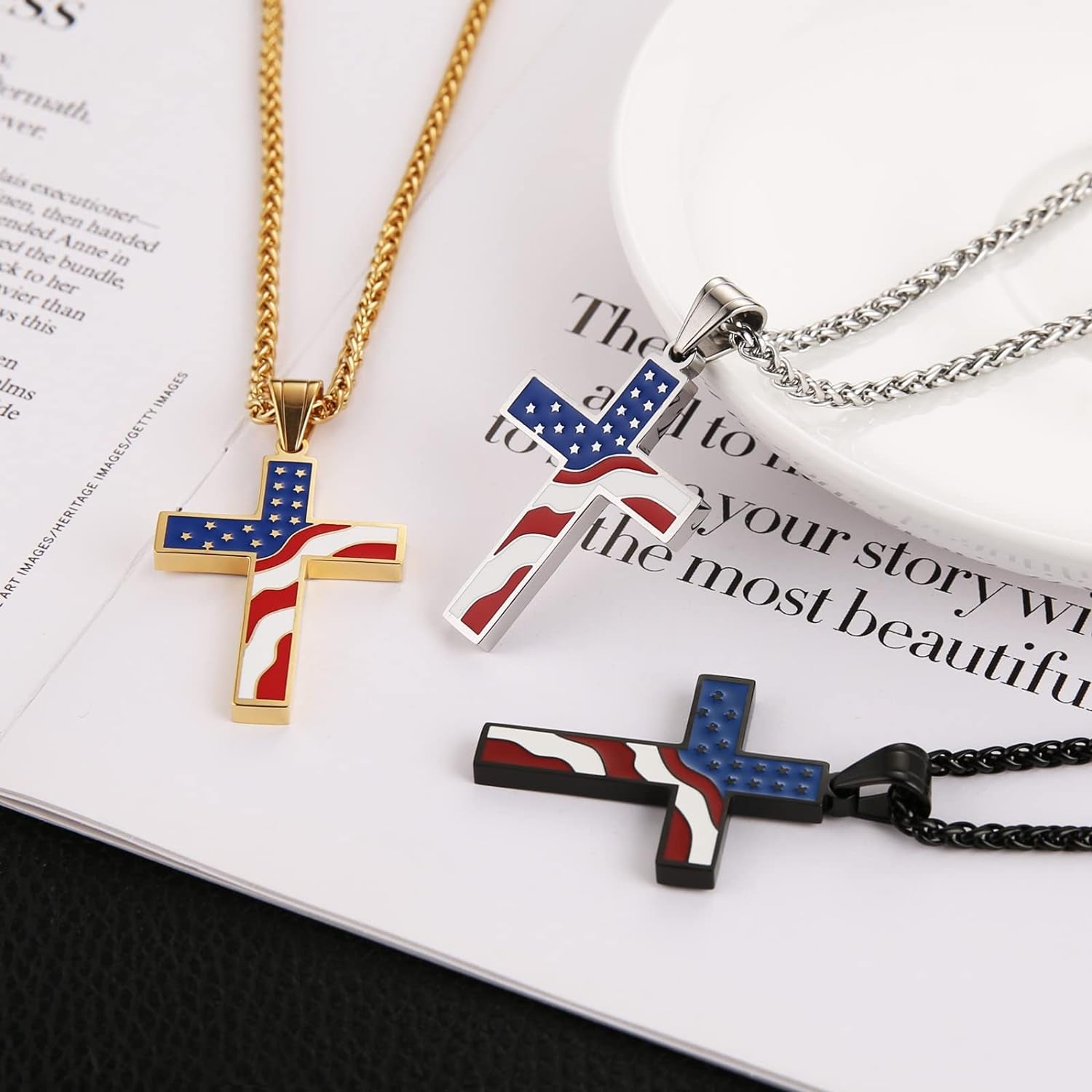 American Flag Patriotic Cross Religious Jewelry Pendant Necklace