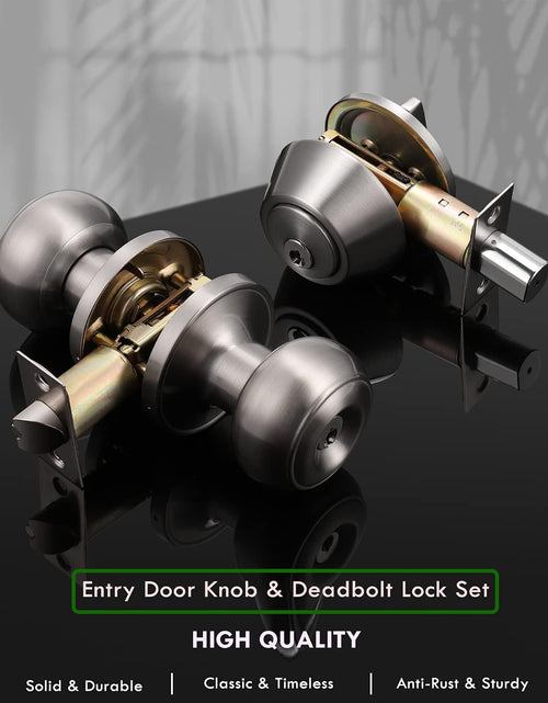 Load image into Gallery viewer, 4 Pack Entry Door Knob and Single Cylinder Deadbolt Combo Pack in Satin Nickel, Keyed Alike Exterior Door Lock Set with Deadbolt, Door Knobs with Deadbolt for Entrance and Front Door
