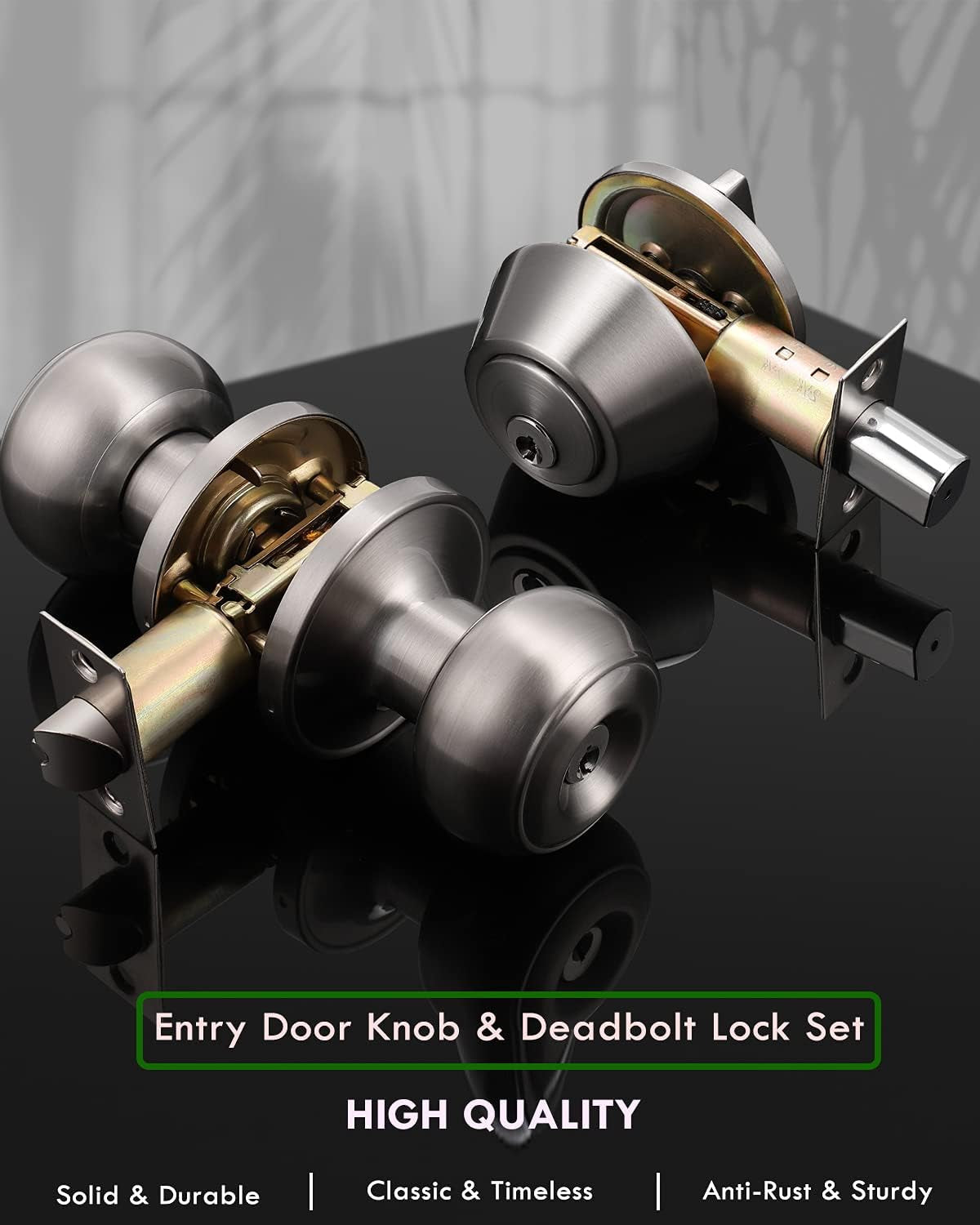 4 Pack Entry Door Knob and Single Cylinder Deadbolt Combo Pack in Satin Nickel, Keyed Alike Exterior Door Lock Set with Deadbolt, Door Knobs with Deadbolt for Entrance and Front Door