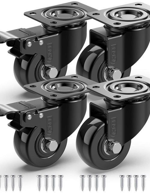 Load image into Gallery viewer, 2&quot; Heavy Duty Caster Wheels with 2 Brakes + Screws - up to 440Lbs - Set of 4 No Floor Marks Silent Castor for Furniture - Rubbered Trolley Wheels - Black Casters
