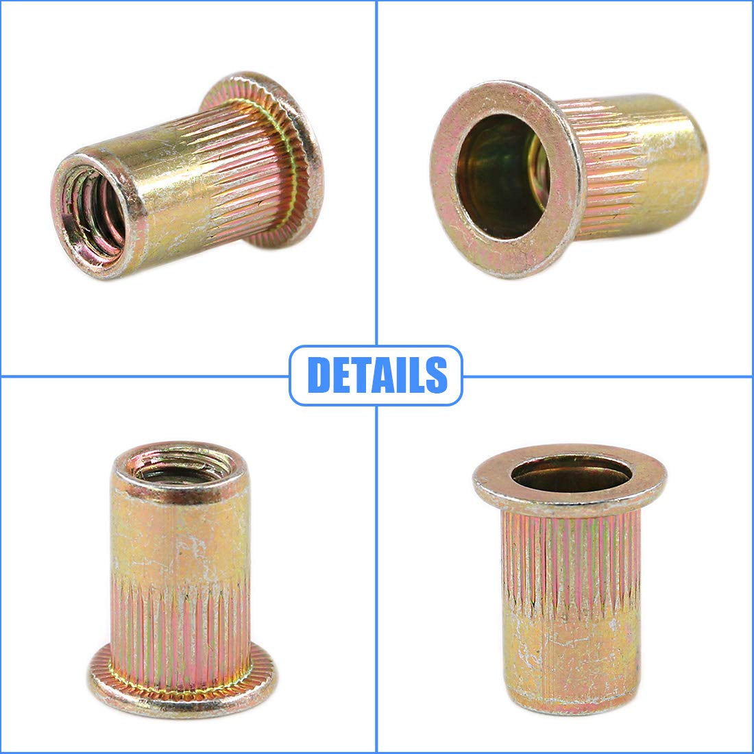 50Pcs 1/2"-13UNC Zinc Plated Carbon Steel Rivet Nut Flat Head Rivnut Threaded Insert Nuts Set (1/2"-13UNC)