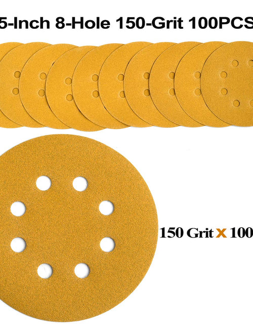 Load image into Gallery viewer, 5-Inch 8-Hole Hook and Loop Sanding Discs 150-Grit Random Orbit Sandpaper, 100-Pack
