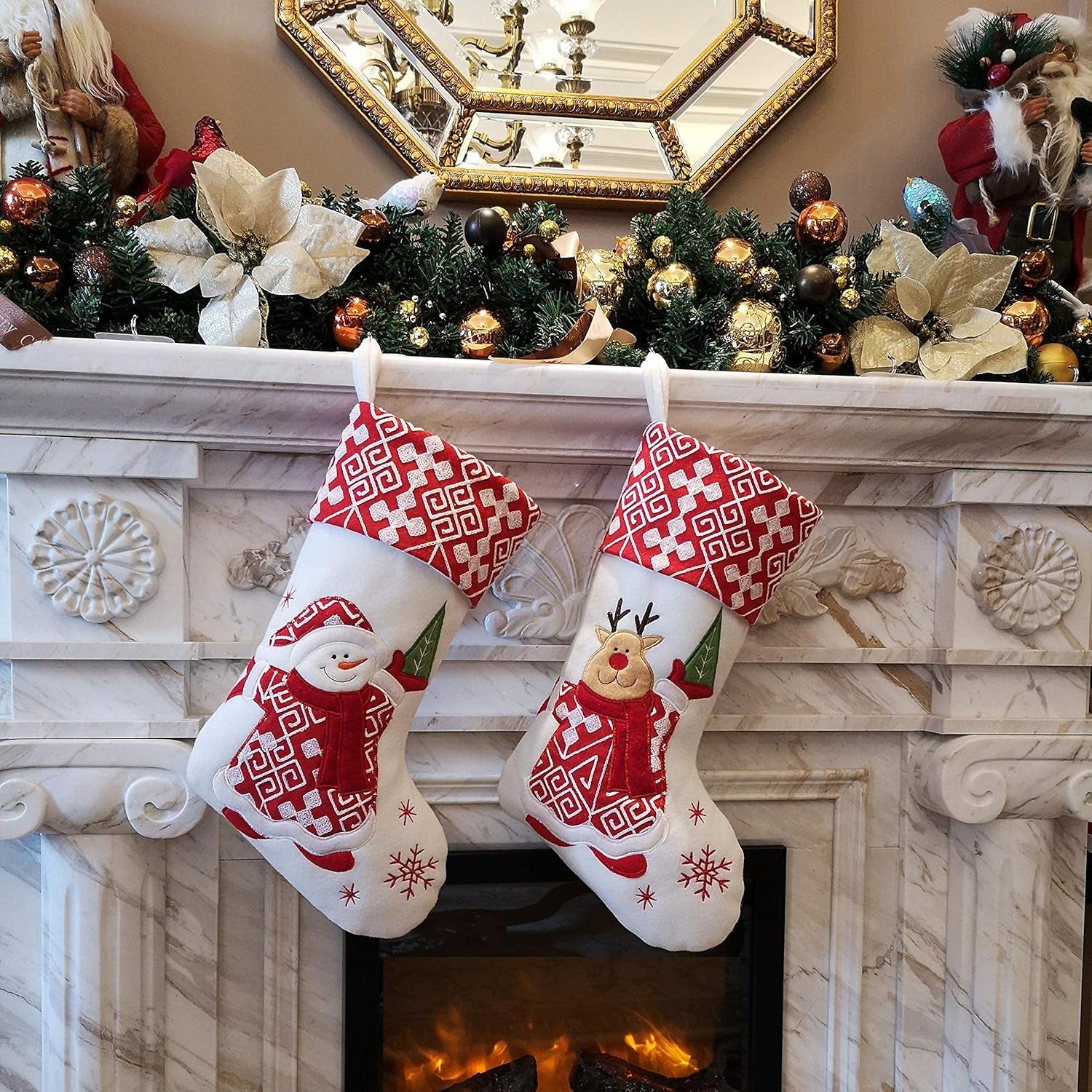 Classic Christmas Stockings Set of 2 Santa, Snowman Xmas Character 17 Inch (Style 4)