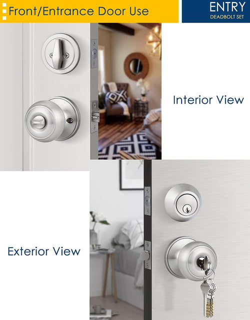 Load image into Gallery viewer, 4 Pack Entry Door Knob and Single Cylinder Deadbolt Combo Pack in Satin Nickel, Keyed Alike Exterior Door Lock Set with Deadbolt, Door Knobs with Deadbolt for Entrance and Front Door
