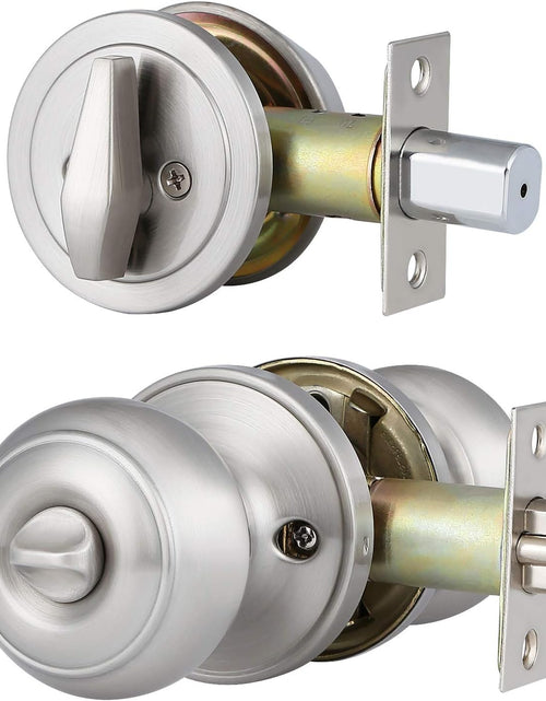 Load image into Gallery viewer, 4 Pack Entry Door Knob and Single Cylinder Deadbolt Combo Pack in Satin Nickel, Keyed Alike Exterior Door Lock Set with Deadbolt, Door Knobs with Deadbolt for Entrance and Front Door
