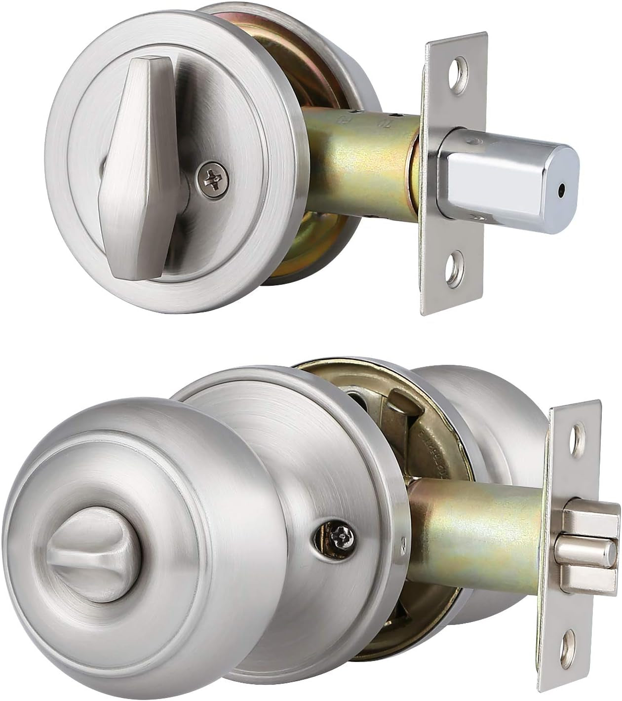 4 Pack Entry Door Knob and Single Cylinder Deadbolt Combo Pack in Satin Nickel, Keyed Alike Exterior Door Lock Set with Deadbolt, Door Knobs with Deadbolt for Entrance and Front Door