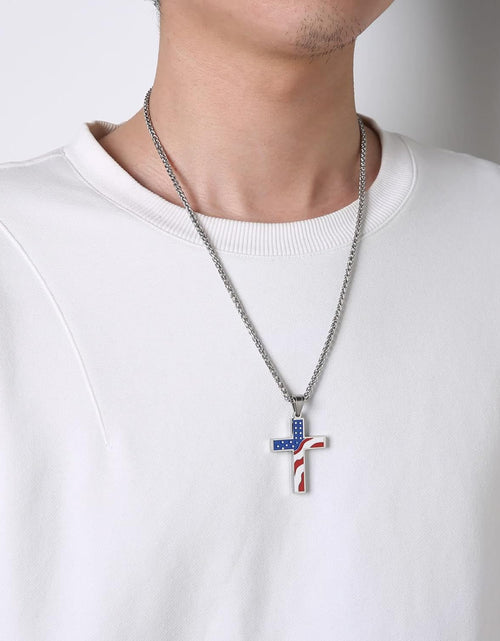 Load image into Gallery viewer, American Flag Patriotic Cross Religious Jewelry Pendant Necklace
