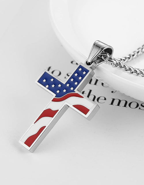 Load image into Gallery viewer, American Flag Patriotic Cross Religious Jewelry Pendant Necklace
