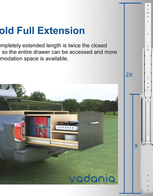 Load image into Gallery viewer, 56&quot; Industrial Grade Heavy Duty Drawer Slide without Lock #VA2576, 3&quot; Widening up to 308Lb Load Capacity, 3-Fold Full Extension, Ball Bearing, Side Mount, 1-Pair
