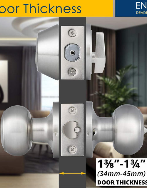 Load image into Gallery viewer, 4 Pack Entry Door Knob and Single Cylinder Deadbolt Combo Pack in Satin Nickel, Keyed Alike Exterior Door Lock Set with Deadbolt, Door Knobs with Deadbolt for Entrance and Front Door
