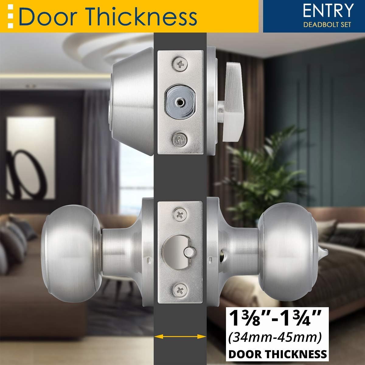 4 Pack Entry Door Knob and Single Cylinder Deadbolt Combo Pack in Satin Nickel, Keyed Alike Exterior Door Lock Set with Deadbolt, Door Knobs with Deadbolt for Entrance and Front Door