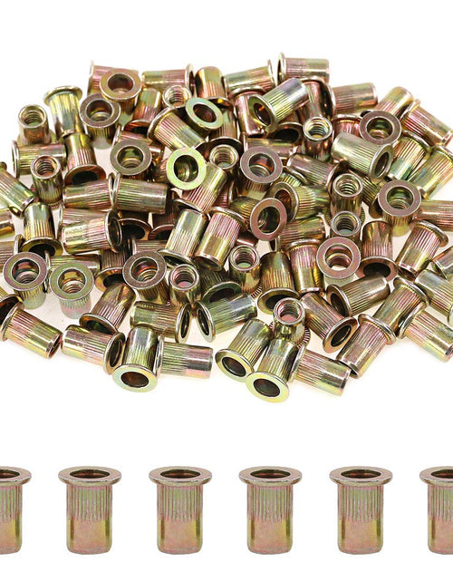 Load image into Gallery viewer, 50Pcs 1/2&quot;-13UNC Zinc Plated Carbon Steel Rivet Nut Flat Head Rivnut Threaded Insert Nuts Set (1/2&quot;-13UNC)
