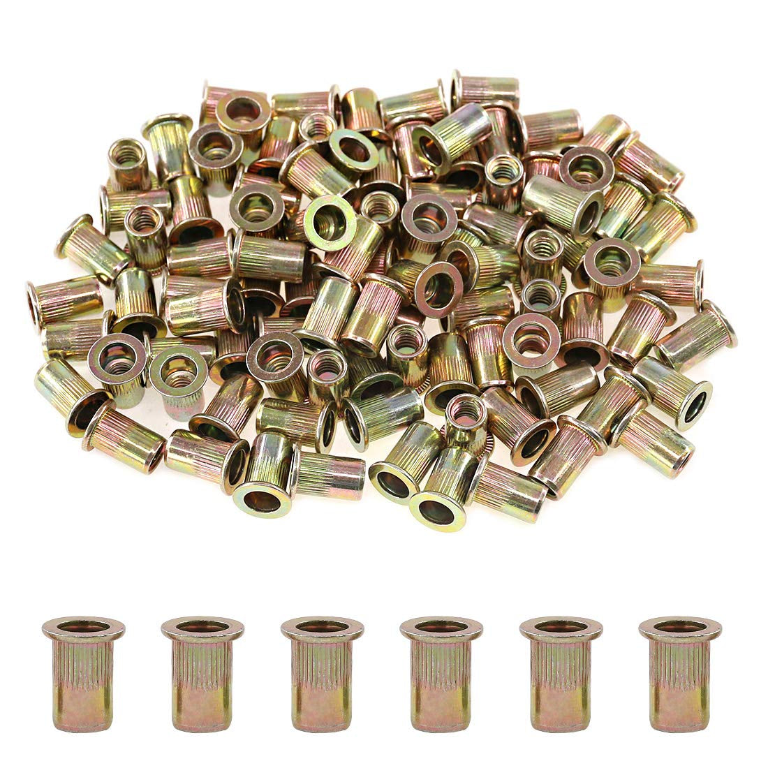 50Pcs 1/2"-13UNC Zinc Plated Carbon Steel Rivet Nut Flat Head Rivnut Threaded Insert Nuts Set (1/2"-13UNC)